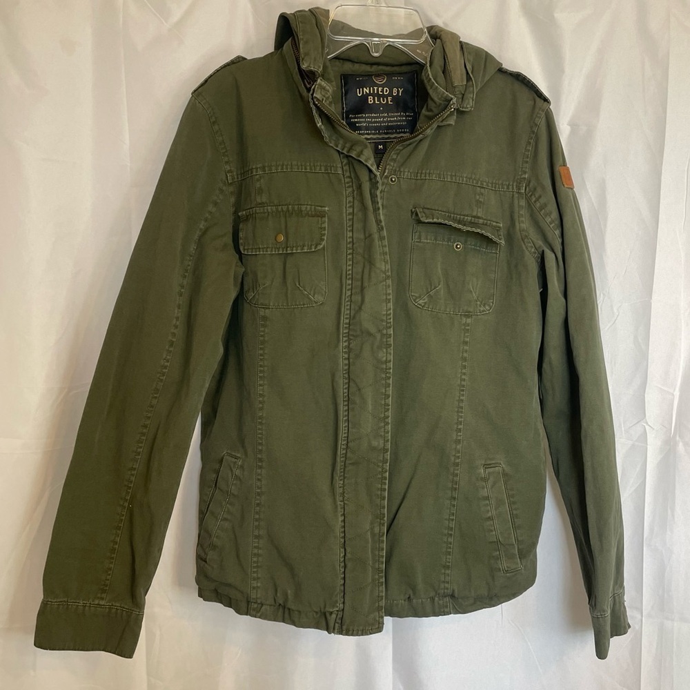 UNITED BY BLUE Women’s Green Cargo Utility Jacket Fill Zip Hood Size Medium